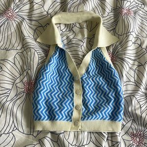Striped blue and white collard cropped tank top. Size S. From cider.